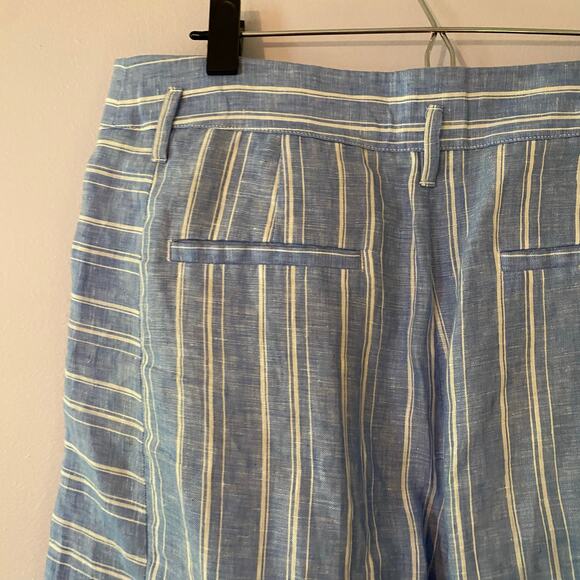 Anthropologie ett:twa Women 8 Blue White Striped 100% Linen Wide Leg Flowy Pants - Picture 8 of 12